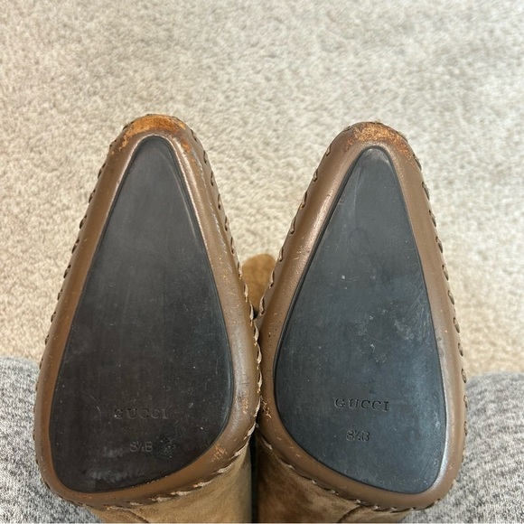 Gucci Vintage Camel Suede Leather folded Peter Pan lace up Ankle Boots Sz 8.5 - Picture 10 of 14